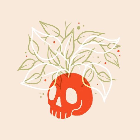 Skull Illustration Simple, Skull Flower Illustration, Skeleton Plant Tattoo, Procreate Illustration Simple, Cute Skull Illustration, Skull Drawing Simple, Copy Machine, Plants Illustration, Skeleton Flower