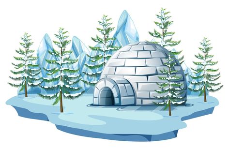 Igloo at the arctic land Igloo Images, Igloo Drawing, Land Illustration, Igloo House, House Cartoon, Photo Clipart, Winter Illustration, Free Vector Illustration, Night Landscape