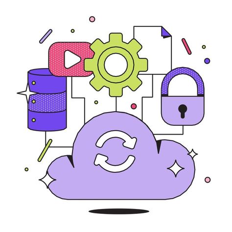 Cloud Storage Illustration, Data Protection Illustration, Data Security Illustration, Software Illustration, Data Illustration, Lines Drawing, Cloud Security, Cloud Illustration, Cloud Icon