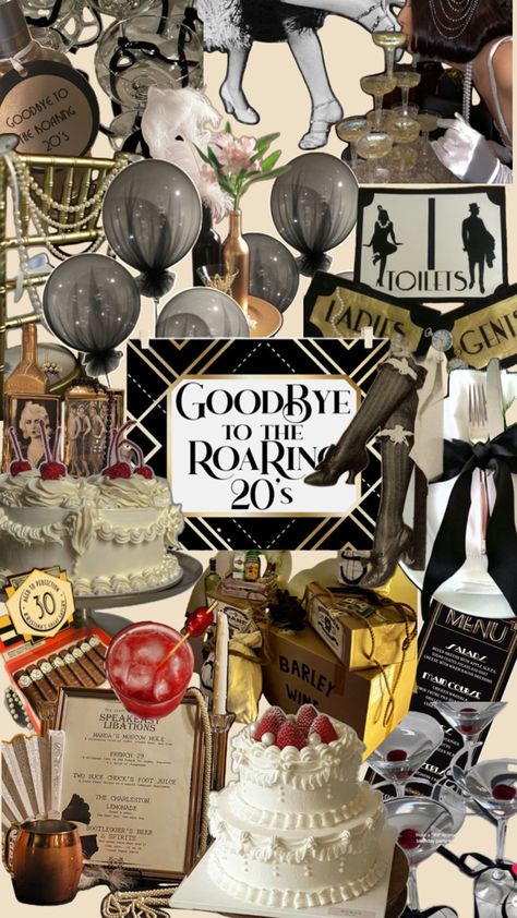 30th Birthday Roaring 20s Theme, 30th Birthday Gatsby Theme, End Of Twenties Birthday, Speakeasy 30th Birthday, 1920s 30th Birthday Party, Roaring 20s Birthday Party Ideas, Flapper 30th Birthday, 30s Theme Party, 20s Themed Birthday Party