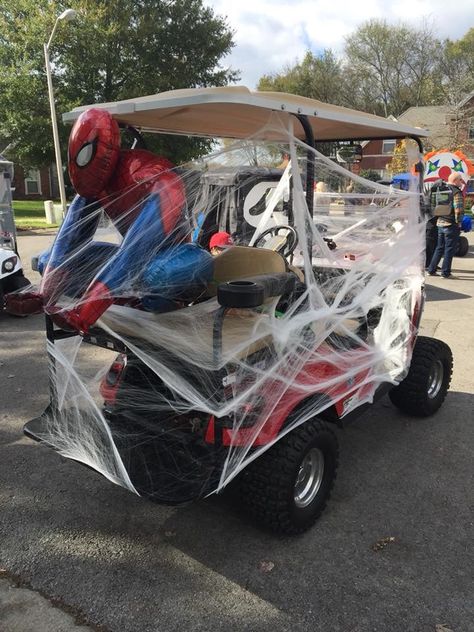 Trunk Or Treat For Golf Carts, Halloween Golf Cart Parade Ideas, Golf Cart Halloween Ideas, Trunk Or Treat Ideas For Golf Cart, Halloween Decorations For Golf Cart, Halloween Golf Cart Ideas Easy, Golf Cart Decorating Ideas Parade Floats, Golf Cart Decorating Ideas Summer, Golf Cart Trunk Or Treat Ideas