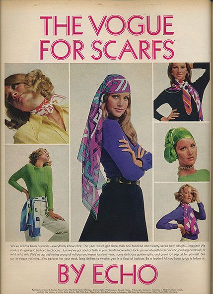 Scarfs in Vogue, 1970 70s Head Scarf, Vogue 1970, 70s Vogue, 80’s Outfits, 70s Outfits, Vogue Covers, 70s Retro, 1970s Fashion, Vintage Magazines