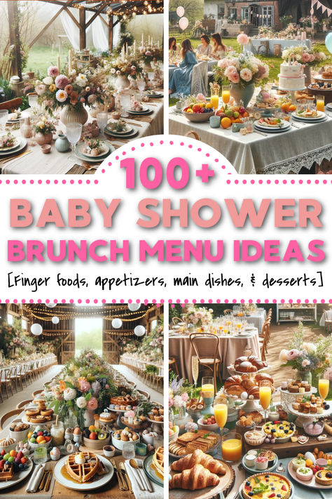 Are you looking for baby shower brunch foods? We've got over 100 baby shower brunch food ideas perfect for any baby shower theme or season! Baby shower brunch menu ideas for different dietary restrictions and eating styles too! Winter baby shower brunch ideas, and fall baby shower brunch ideas for a crowd. summer and spring baby shower brunch foods that your guests will rave about! Baby shower brunch spread ideas for the perfect celebration Winter Brunch Food Ideas, Brunch Shower Desserts, Brunch Ideas For Gender Reveal, Finger Brunch Food, Savory Brunch Finger Foods, Brunch Meals For A Crowd, Sip And See Brunch Ideas, Brunch Ideas For Baby Shower Girl, Sprinkle Brunch Ideas