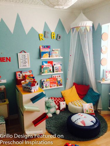 Cozy Corner with Tire Tutorial by Preschool Inspirations-6 Toddler Library Corner, Cosy Corner Preschool, Toddler Cozy Corner, Kids Library Corner, Cozy Corner Preschool, Reading Corner Kids Room, Home Daycare Rooms, Preschool Inspirations, Reading Corner Kids