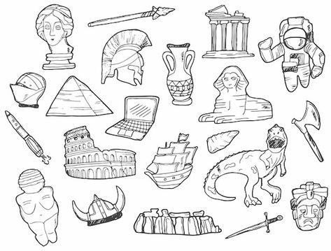 Philosophy Doodles, History Doodles Art, Museum Doodle, History Drawings Ideas, Crochet Sketch, History Doodles, Work Clipart, Sketch Notes Doodles, History Drawing