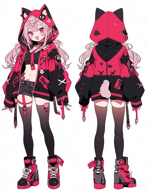 Vtuber Outfit Ideas, Vtuber Outfits, Cyberpunk Outfit, Vtuber Design, Drawing Anime Clothes, Stockings Legs, Fashion Design Drawings, Fashion Inspiration Design, Female Character Design