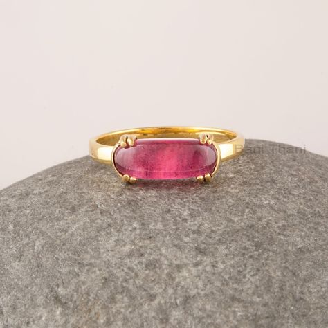 Pink Tourmaline Ring, 13x5mm Oval Shape Curved Gemstone Ring, Double Prong Minimalist Ring, Gold Plated Solid Silver Ring, Gift for Her - Etsy Tourmaline Quartz, Pink Tourmaline Ring, Make Your Own Jewelry, Stone Texture, Jewelry Show, Minimalist Ring, Tourmaline Ring, Laura Lee, Minimalist Rings