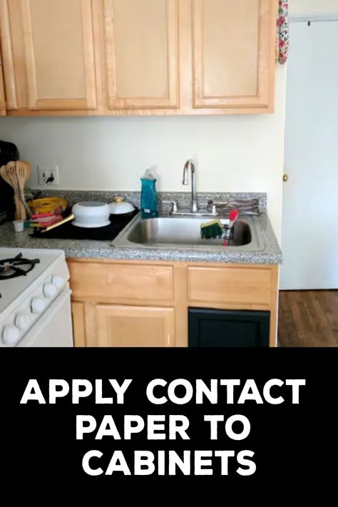 How to Apply Contact Paper to Cabinets Removable Wallpaper Cabinets, Cabinet Door Contact Paper, Contact Paper Appliances Kitchens, Appliance Contact Paper, Contact Paper On Bathroom Cabinets, Kitchen Revamp Cabinet Doors, Cabinet Contact Paper Kitchen, Recover Kitchen Cabinets, Peel And Stick On Cabinet Doors