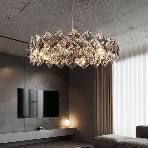 Metal Living Room, Chandelier Creative, Led Crystal Chandelier, Dining Chandelier, Large Chandelier, Modern Crystal Chandelier, Crystal Pendant Lighting, Large Chandeliers, Black Chandelier