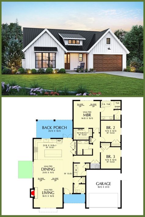 Modern Farmhouse Plans - Tour this 1,959 Sq Ft. 3-Bedroom 1-Story Modern Farmhouse. Go inside: https://buff.ly/4aANBLx | Facebook Farmhouse 3 Bedroom Floor Plans, Modern House Exterior 1 Story, Floorplan 1 Story, Free House Plans 3 Bedroom, Simple 2 Story House Plans, One Story Modern Farmhouse, American House Design, Fireplace Floor, Mediterranean Houses