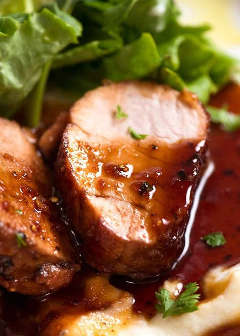 Slice of juicy Honey Garlic Pork Tenderloin on a bed of creamy mashed cauliflower Pork Tenderloin With Honey Garlic Sauce, Honey Pork Tenderloin Recipes, Best Sauce For Pork Tenderloin, Pork Fillets Recipe, Pork Loin Sauce Recipes, Pork Filets Recipes, Pork Loin Fillet Recipes, Sauces For Pork Tenderloin, Pork Tenderloin Sauce Recipes