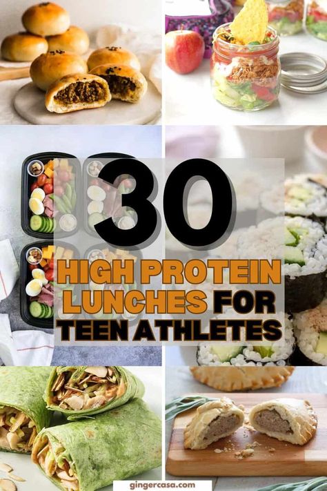 30 High-Protein Lunch Ideas for Teen Athletes - Ginger Casa Essen, School Lunch Ideas For Student Athletes, Protein Packed School Lunches, Lunch For Athletes School, Lunches For High School Athletes, Healthy Lunch Inspo Aesthetic, Lunch Box Protein, Sports Practice Dinner Ideas, Commuter Lunch Ideas