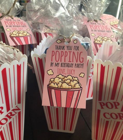 Popcorn Party Favor Tag, Thank You for POPPING by My Birthday Party, Movie Theater Move Night Birthday Party, Fun, Instant Download, Corjl - Etsy Movie Theme Birthday Party Snacks, At The Movies Birthday Party, Movie Theatre Party Favors, Movie Theater Goodie Bags, Movie Day Birthday Party, Movie Night Favors Goodie Bags, Popcorn Goodie Bags, Movie Theater Birthday Party Favors, Movie Theme Party Favors