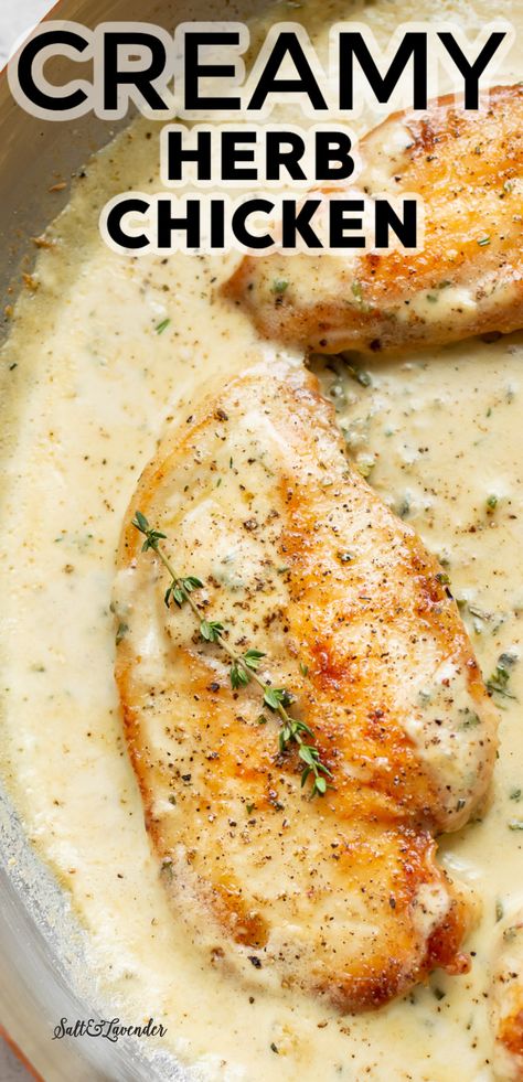 Chicken And Herb Recipes, Milk Sauce For Chicken, Cream Sauce Chicken, Chicken Milk Recipe, Creamy Chive Chicken, Chicken And Cream Sauce, Baked Chicken With Cream Sauce, Chicken Recipes Roasted, Healthy Cream Sauce For Chicken