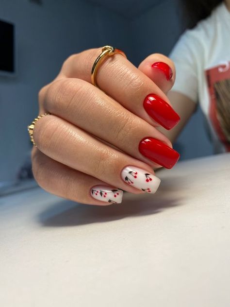 2024's Trendiest Red Spring Nails - Chic Designs for Every Style Red Summer Nails, Short Red Nails, Holiday Acrylic Nails, Ballet Nails, Girly Acrylic, Wow Nails, Cherry Nails, Girly Acrylic Nails, French Tip Acrylic Nails