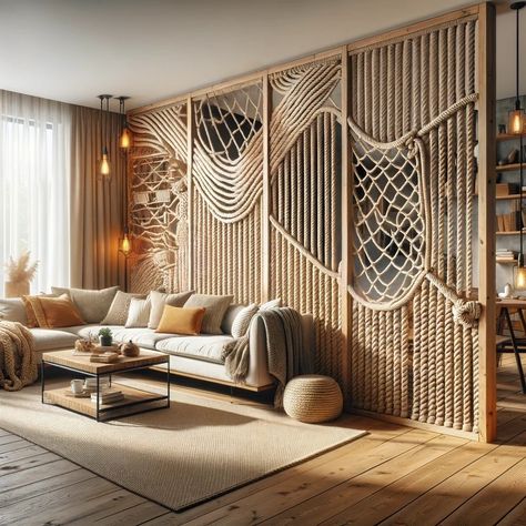 Unique Partition Design, Divider For Living Room, Partition Design Ideas, Living Room Divider Ideas, Room Divider Ideas Bedroom, Loft Style Interior, Add Aesthetic, Wall Divider, Rope Wall