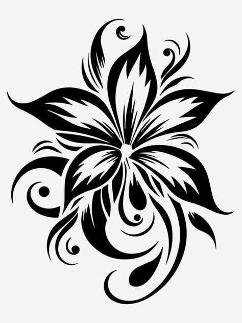 Black Flower Drawing, Tribe Tattoo, Native Patterns, Flower Tattoo Stencils, Ambigram Tattoo, Advertisement Design, Flower Silhouette, Laser Engraved Ideas, Wood Burning Crafts