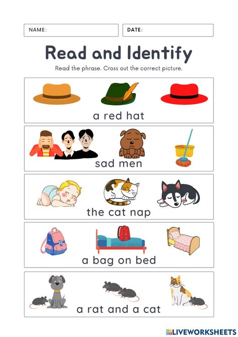 Reading Comprehension Worksheets Kinder, Kindergarten Worksheets Reading, Reading Phrases, Cvc Reading, Phonics Worksheets Free, Reading Pictures, Cvc Words Worksheets, Printable Alphabet Worksheets, Cvc Words Kindergarten