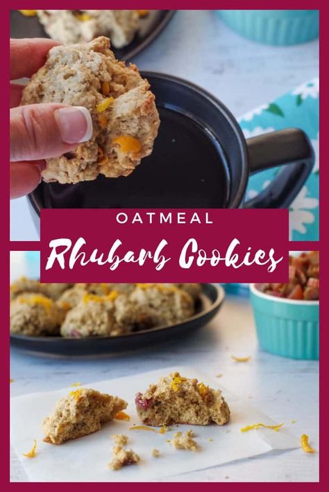 These Rhubarb Cookies are a delicious and simple drop oatmeal rhubarb cookie, bursting with rhubarb and orange flavors! You can make them with either fresh or frozen rhubarb. Rhubarb Breakfast Recipes, Rhubarb Oatmeal Cookies, Potluck Dessert Recipes, Rhubarb Breakfast, How To Grow Rhubarb, Recipes Cookie Dough, Potluck Recipes Dessert, Cookies With Oatmeal, Grow Rhubarb