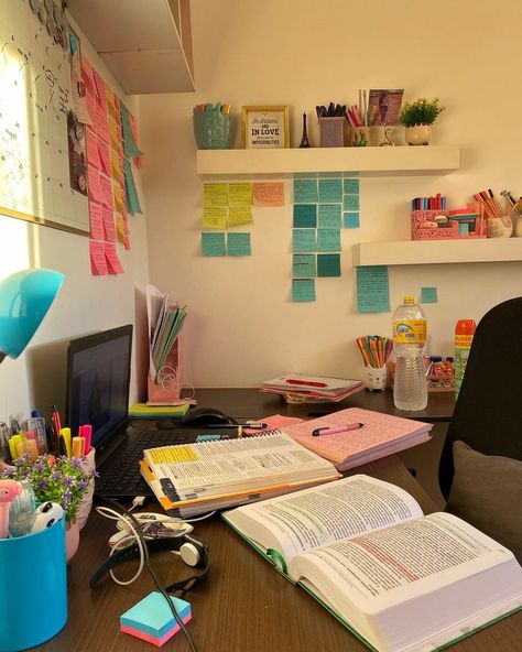 study things Study Afternoon Aesthetic, Study Aesthetic Colorful, Topper Aesthetic Study, Summer Study Aesthetic, Medico Aesthetic, Colourful Study, Study Space Aesthetic, Kids Study Room Ideas, Desk Organisation Student