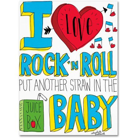 Trademark Fine Art I love Rock n Roll Canvas Art by Elizabeth Caldwell, Size: 14 x 19, Multicolor Rock N Roll Theme, I Love Rock And Roll, Baby Shower Songs, Shower Quotes, Baby Shower Quotes, Juice Box, Box Baby, Rock N’roll, Boy Quotes