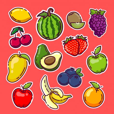 Fruits stickers collection | Premium Vector #Freepik #vector #orange #fruits #apple #banana Fruits Stickers, Tutti Frutti Birthday Party, Fruit Doodle, Drawing Apple, Fruit Stickers, Doodles Stickers, Fruits Drawing, Fruit Vector, Stickers Collection