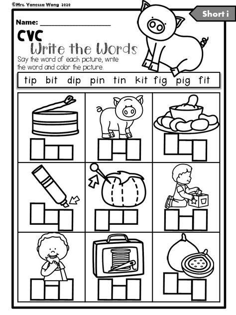 Phonics Worksheets CVC Write the Words for Kindergarten and First Grade - Mrs Vanessa Wong Cvc Worksheets Kindergarten, Cvc Fluency, 1st Grade Reading Comprehension, Preschool Slp, Words For Kindergarten, Cvc Word Practice, Short Vowel Worksheets, Phonics Worksheets Free, Phonics Cvc