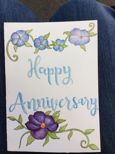 Watercolor Anniversary card I made just now! Watercolor Anniversary Card, Watercolor Anniversary, Anniversary Watercolor, Anniversary Painting, Paper Wedding Anniversary Gift, Watercolor Hand Lettering, Anniversary Diy, Happy Anniversary Card, Anniversary Cards For Wife