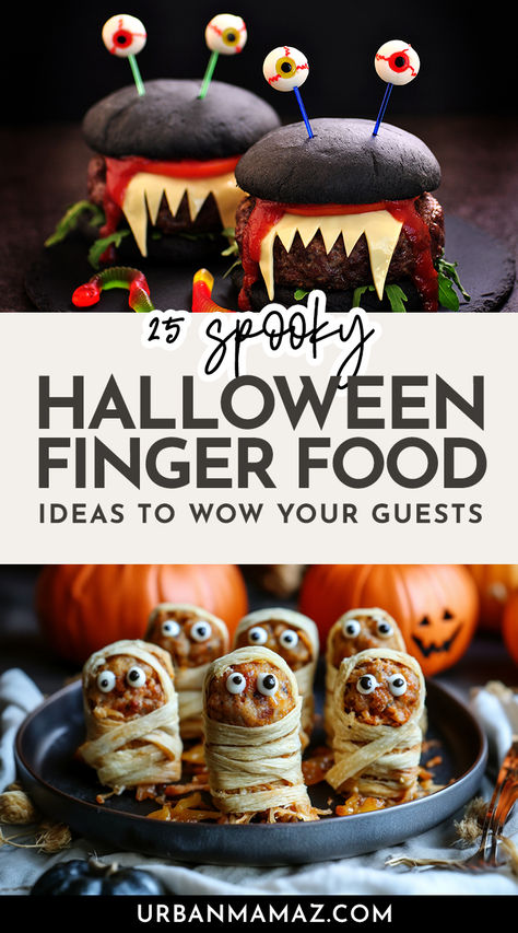 Halloween Finger Food Ideas Savory Halloween Finger Foods, Fall Halloween Party Food, Witch Fingers Food, Halloween Birthday Party Foods, Halloween Sausage Balls, Halloween Theme Appetizers, Summerween Food Ideas, Halloween Hors D’oeuvres, Halloween Food Board