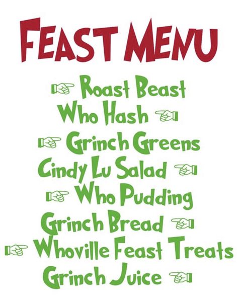 Plan The Best Grinch Themed Dinner And Movie Night - Organize Zen With Magan Grinch Stuff, Ward Christmas Party, Der Grinch, The Grinch Movie, Grinch Christmas Party, Whoville Christmas, Christmas Movie Night, Grinch Christmas Tree, Christmas Dinner Menu