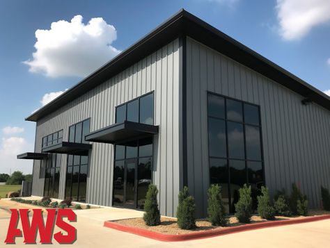 Commercial Steel Building Contractors Historic Commercial Building Exterior, Mini Warehouse Design, Commercial Steel Building Design, Metal Building Office Design, Commercial Warehouse Design, Commercial Metal Building Designs, Metal Building Office, Modern Warehouse Exterior, Small Factory Design