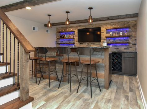 Rustic Basement Ideas, Basement Bar Remodel, Rustic Basement Bar, Basement Bars, Basement Bar Design, Dream Basement, Rustic Basement, Home Bar Rooms, Basement Living