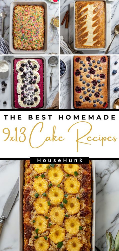 Do you love 9x13 cakes? Then you'll love this list of 33 easy and delicious 9x13 cake recipes for any occasion. From chocolate and vanilla to fruit and nut, these cakes are perfect for breakfast, dessert, or snack. Plus, they are all no-fail and crowd-pleasing. Pin this post and bake them today! Crowd Pleasing Cake Recipes, Best 9x13 Cake Recipes, 9 By 13 Cake Recipes, Anniversary Cake Recipes, Cake Recipes 9x13 Pan, 13x9 Cake Recipes, 9 X 13 Cake Recipes, 9x13 Cake Recipes, Easy Sheet Cake Recipes