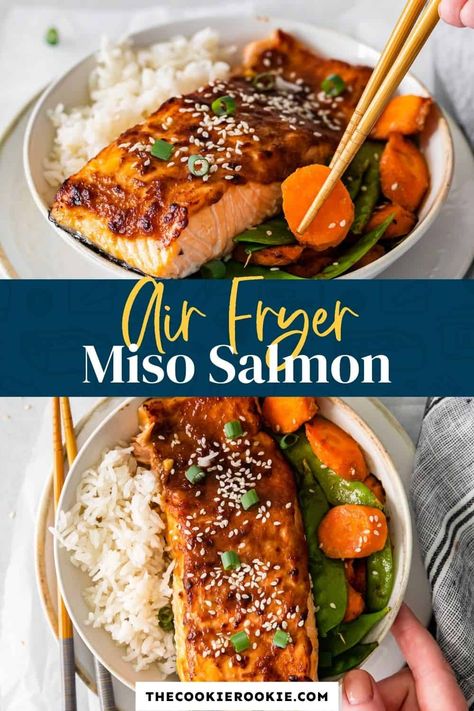 Miso Salmon Recipe Air Fryer, Steamed Salmon Recipes Healthy, Air Fryer Miso Salmon, Salmon Japanese Recipe, Japanese Salmon Recipes, Balanced Dinners, Air Fryer Recipes Asian, Salmon Air Fryer Recipes, Air Fryer Salmon Recipes