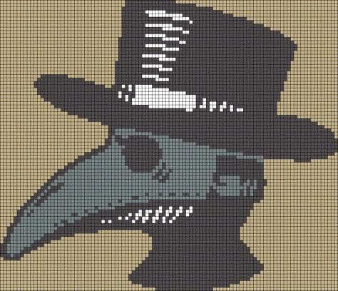 Alpha Patterns Crochet Halloween, Plague Doctor Pixel Art Grid, Alpha Pattern Cross Stitch, Pixel Art Creepy, Scary Pixel Art, Halloween Pixel Art, Cross Stitch Skull, Doctor Bird, فن النسيج