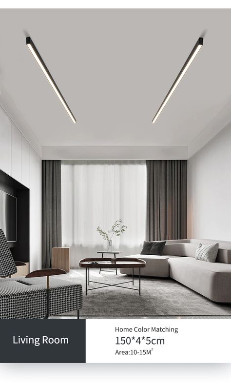 Decor For Low Ceilings, Recessed Ceiling Lights Living Room, Modern Surface Mount Lighting, Surface Mounted Ceiling Lights, Minimalistic Ceiling Design, Ceiling Surface Light, Linear Ceiling Lighting, Long Lights Ceiling, Surface Lights Ceiling Living Room