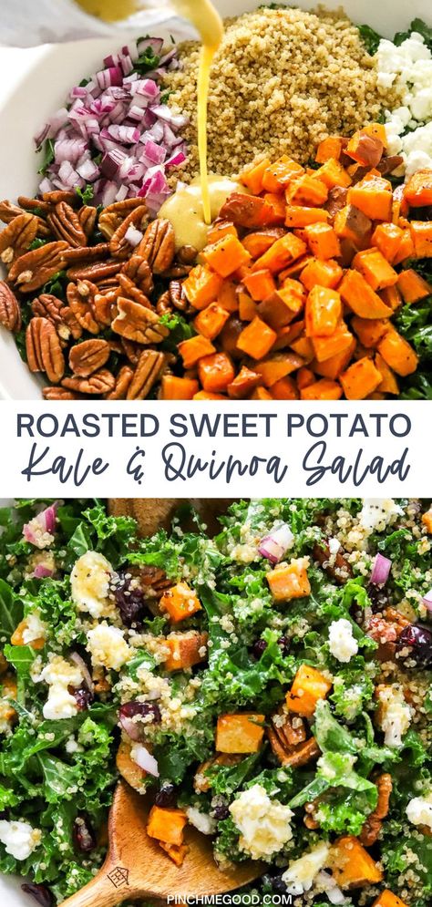 Kale And Quinoa Salad, Kale And Quinoa, Best Sweet Potato, Sweet Potato Kale, Kale Salad Recipes, Roasted Sweet Potato, Superfood Salad, Kale Recipes, Salad With Sweet Potato