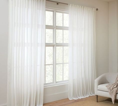 Timeless Whites | Pottery Barn Sheer White Curtains, White Sheer Curtains, Curtain Shop, Post Grad, Sheer Curtain Panels, Sheer Drapes, White Pottery, Tiny Apartment, White Curtains