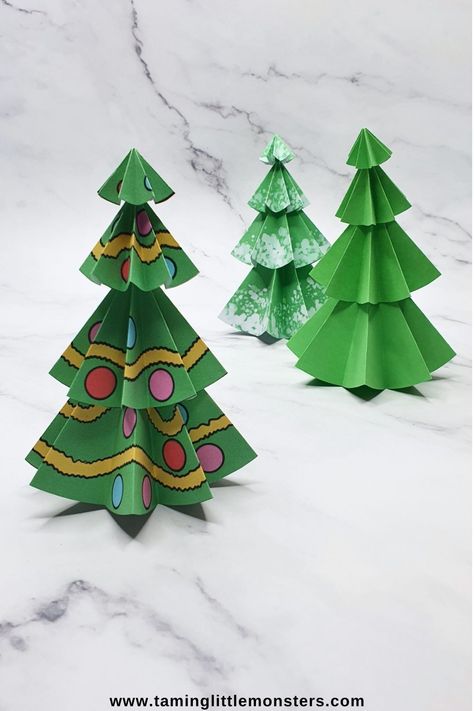 3D Paper Christmas Tree Craft (Free Printable Template).    A fun art and craft for kids to try this holiday season.     The free printable templates are available in both color and black and white.    #christms #artsandcrafts #freeprintable 3d Paper Templates Free Printable, Christmas Tree Templates Free Printable, Papercrafts Templates, Paper Christmas Tree Craft, 3d Paper Christmas Tree, Fun Art And Craft, Christmas Papercrafts, Printable Christmas Tree, Diy Paper Christmas Tree