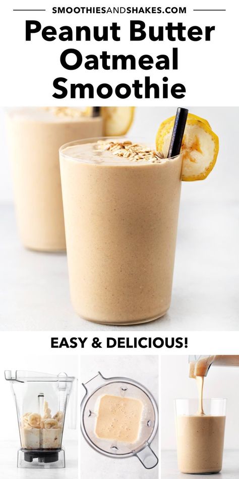 Sip on this creamy and refreshing 5-minute smoothie. Peanut butter adds healthy fats, while oats and banana offer gut-friendly fiber. Packed with essential nutrients, this smoothie is quick and easy to make in a blender with just 6 ingredients. #peanutbutteroatmealsmoothie #peanutbuttersmoothie #oatmealsmoothie #breakfastsmoothies #vegansmoothies Peanut Butter Oatmeal Smoothie, Smoothie Recipes Oatmeal, Smoothie Peanut Butter, Oat Milk Smoothie, Peanut Butter Banana Oats, Peanutbutter Smoothie Recipes, Oats Smoothie Recipes, Banana Oat Smoothie, Smoothie Without Banana