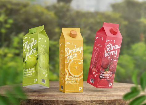 Free Juice Cardboard Box Packaging Mockup PSD - Good Mockups Fruit Juice Brands, Juice Carton, Kids Juice, Creative Branding Design, Milk Packaging, Free Packaging Mockup, Juice Branding, Fruit Packaging, Juice Packaging