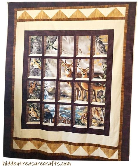 Deer Attic Window Quilt Window Pane Quilt, Attic Windows, Attic Window Quilts, Deer Quilt, Wildlife Quilts, Window Quilt, Attic Lighting, Attic Window, Attic Playroom