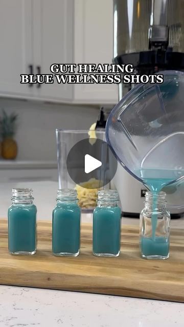 @mealprepvideos on Instagram: "Start your day with our Gut Healing Blue Wellness Shots! 💙 Packed with nature’s finest: 

🍋 2 Lemons: Detoxifies and aids digestion.
🌿 1 knob Ginger: Soothes inflammation and supports gut health.
🥥 1 cup Coconut Water: Hydrates and replenishes electrolytes.
🍯 1 tbsp Honey: Naturally boosts immunity and soothes the stomach.
💙 1 tsp Blue Spirulina: Rich in antioxidants and promotes gut-friendly bacteria.

Shots made fresh with the @kuvingsusa Auto 10 juicer! 🌱✨
Tap the link in bio to learn more.
@mealprepvideos 
•
•
•
•
#GutHealth #WellnessShot #juicingtutorials #kuvingsusa #BlueSpirulina #gut #guthealing #digestion #digestivehealth" Healthy Gut Shots, Shots For Gut Health, Blueberry Wellness Shots, Wellness Shots For Gut Health, Wellness Shots Gut Health, Gut Health Shot Recipe, Blue Spirulina, Wellness Shots, Gut Healing