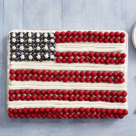 fourth of july american flag cake American Flag Cake, Tomato Pasta Salad, Fourth Of July Cakes, Pumpkin Sheet Cake, July Desserts, Flag Cake, 4th Of July Cake, 4th Of July Desserts, Sheet Cake Recipes