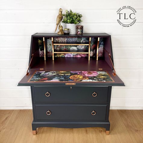 Bureau Desk Upcycle, Bureau Upcycle, Stag Minstrel, Vintage Secretary Desk, Vintage Writing Desk, Upscale Furniture, Cute Furniture, Desks For Small Spaces, Decoupage Furniture