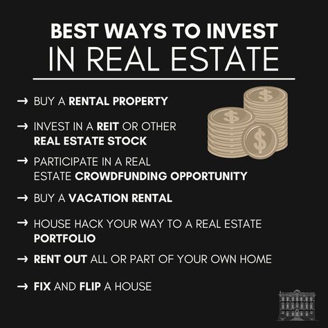 Best ways to invest in real estate  - buy a rental property - invest in a reit or other real estate stock - participate in a real estate crowdfunding opportunity - buy a vacation rental - house hack your way to a real estate portfolio - rent out all or part of your own home - fix and flip a house  #CostaBlancaNort  #DreamHome  #RealEstate  #Property  #HomeBuyers  #Investment  #LuxuryLiving  #BeachfrontProperty  #RetirementHome  #MediterraneanLiving  #Spain  #Expats  #InternationalLiving  #HomeSweetHome  #ParadiseFound  #DreamComeTrue How To Buy Property, Real Estate Business Asthetic, Buy A House Aesthetic, Fix And Flip Houses Ideas, Property Investment Aesthetic, Real Estate Investing Aesthetic, Real Estate Aesthetic, Fix And Flip, Job Aesthetic