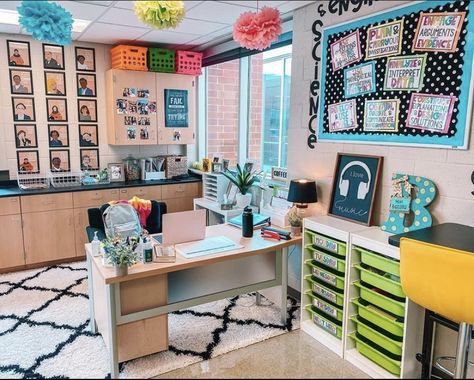 Teacher Work Area Ideas, Teacher Desk Small Space, Teacher Corner Desk Classroom Setup, Portable Classroom Setup, Teacher Desk Setup, Teacher Desk Ideas, Classroom Teacher Desk, Teacher Desk Area Classroom Setup, Classroom Cabinets