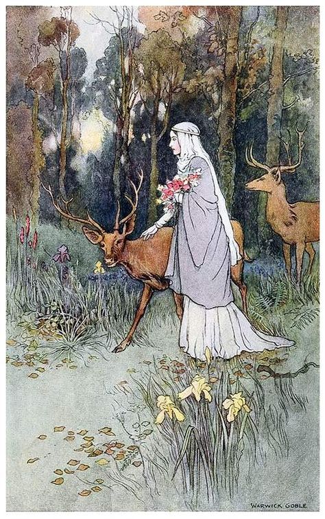 Dun Deer – Old Book Illustrations Old Fairytale Illustration, Farmhouse Bathroom Art, Colour Collage, Old Book Illustrations, Collage Printables, Warwick Goble, Printables Wall Art, Grandmillenial Style, English Setter Dogs