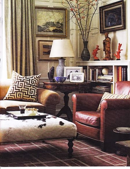 Library Room Design, Leather Chairs, Design Salon, Furniture Office, Living Styles, Traditional Living Room, A Living Room, Vintage Modern, Cozy Living Rooms