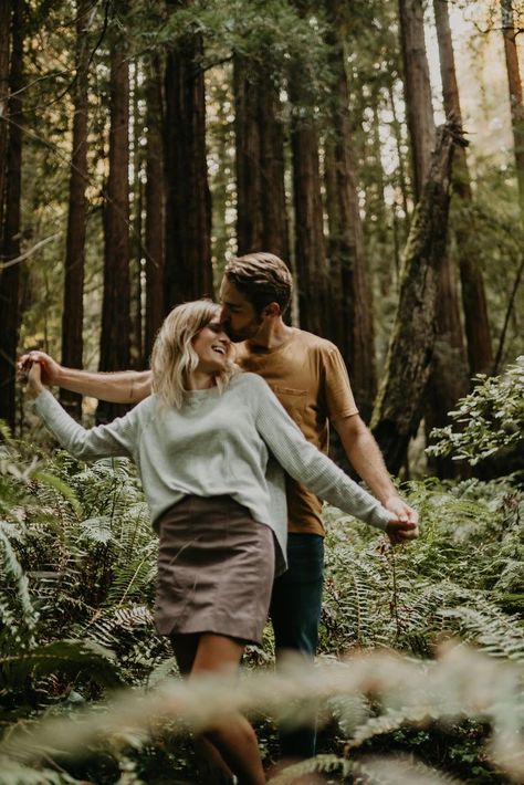 Forest Photo Shoot Couples, Couples Photoshoot Poses Woods, Couple In The Woods Photography, Moody Engagement Shoot Woods, Engagement Pics With Trees, Couples Photo Shoot In The Woods, Couples Forrest Photoshoot, Hoyt Arboretum Engagement, Woodland Photoshoot Ideas